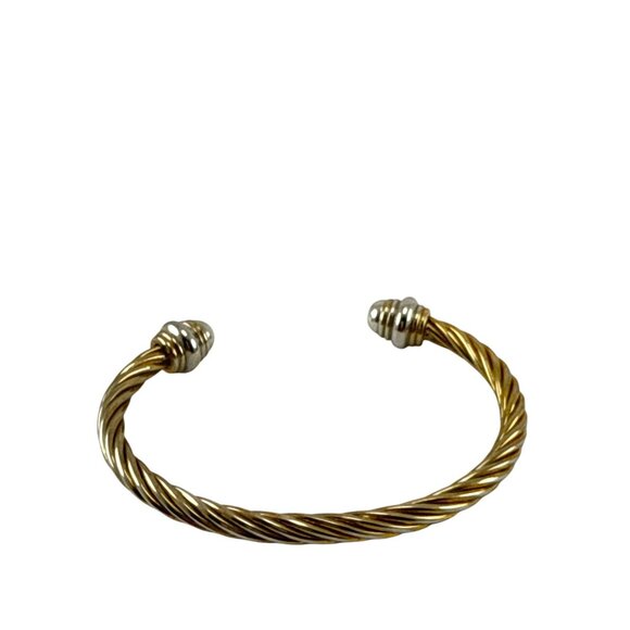 David Yurman Style Cable Cuff Bracelet Twisted Rope Gold Tone Silver End Caps - Picture 1 of 8
